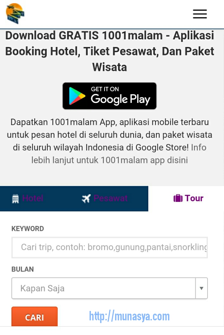Tampilan aplikasi Android 1001malam 